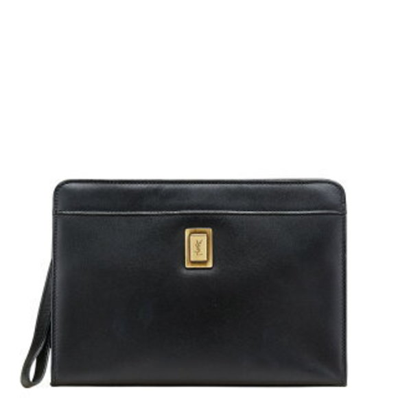 Saint Laurent YSL Monogram Clutch Bag Black Leather SAINT LAURENT - Picture 1 of 8